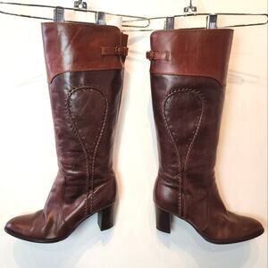 Brown Knee High Boots Stretch Calf Figero Club Paris Women's Gifts Size 7 New